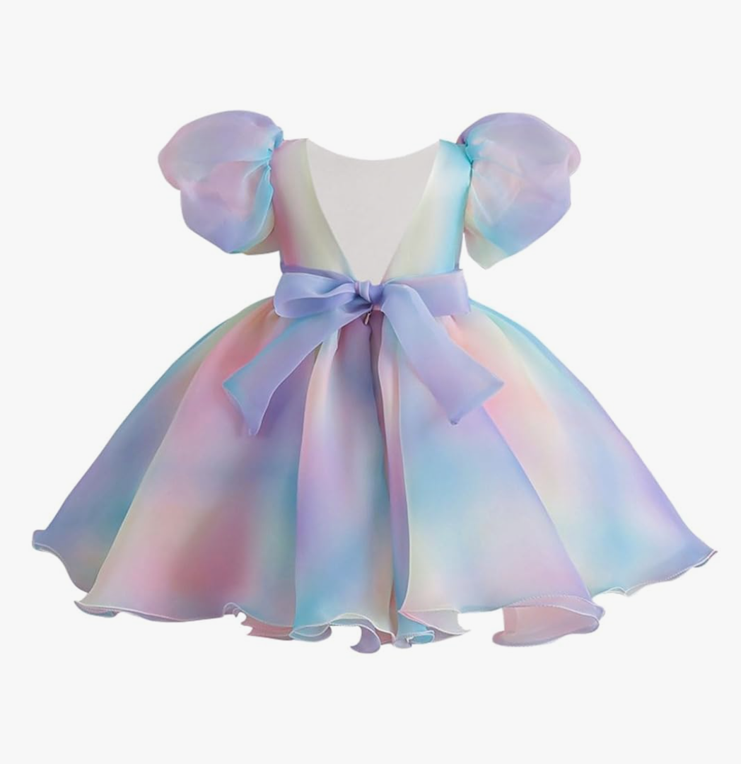 Toddler Flower Girl Dress Backless Puffy Tutu Dress for Baby Girls Puff Sleeve Pageant Dresses Birthday Party Size 100