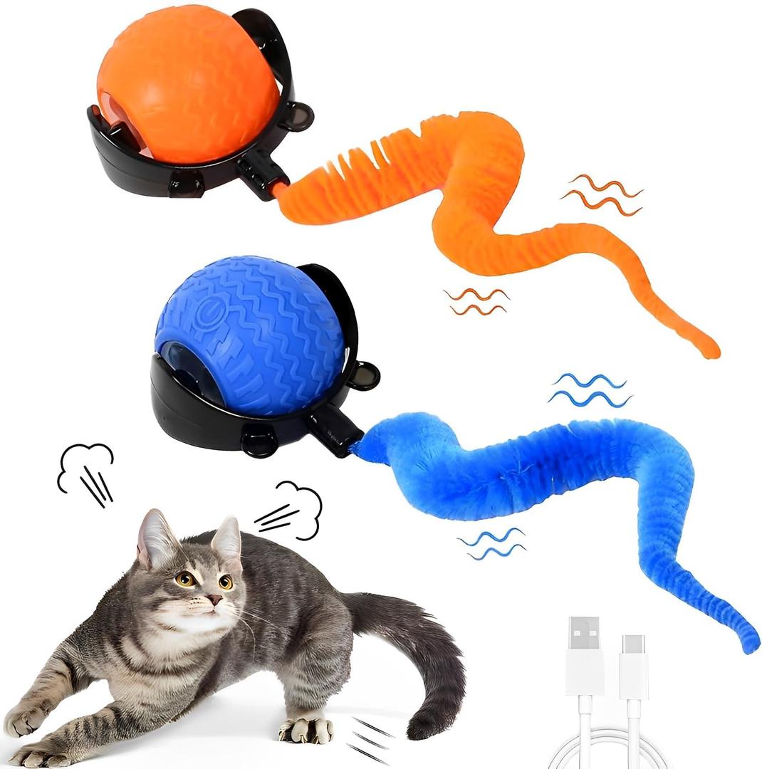 Speedy Tail 2.0 Cat Toy, Interactive Cat Toys for Indoor Cats, Automatic Moving Ball with Tail for Bored Indoor Adult Cats, Keep Them Busy Orange+Blue