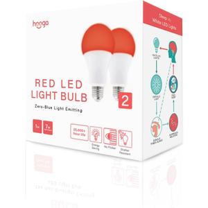 Hooga Sleep Bulb, Blue Light Blocking Red Night Light. 625nm Red Bulb for Healthy Sleep. Baby Nursery. 1W LED, 7W Replacement 2-Pack