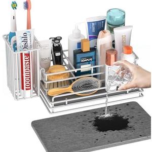 Yofidra Sponge Holder for Kitchen Sink Organizer Caddy: Sink Sponge with Instant Drying Stone (Damaged), Metal Stainless Steel Basket Home Decor Storage and Organization Accessories 9.5" X 5.5" X 5.7" (White)