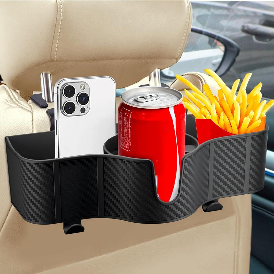 3-in-1 Car Headrest Backseat Organizer with 3.7" Backseat Cup Holder for Car, Seat Back Organizer with Hooks
