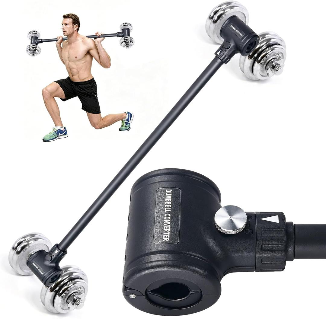 Dumbbell to Barbell Converter Bar, EZ Curl Barbell Adapter | with 200LB Capacity Adjustable Weight Bar for Home Gym, Fits Standard 1–1.5In Dumbbell Handles for Bicep & Tricep Workout