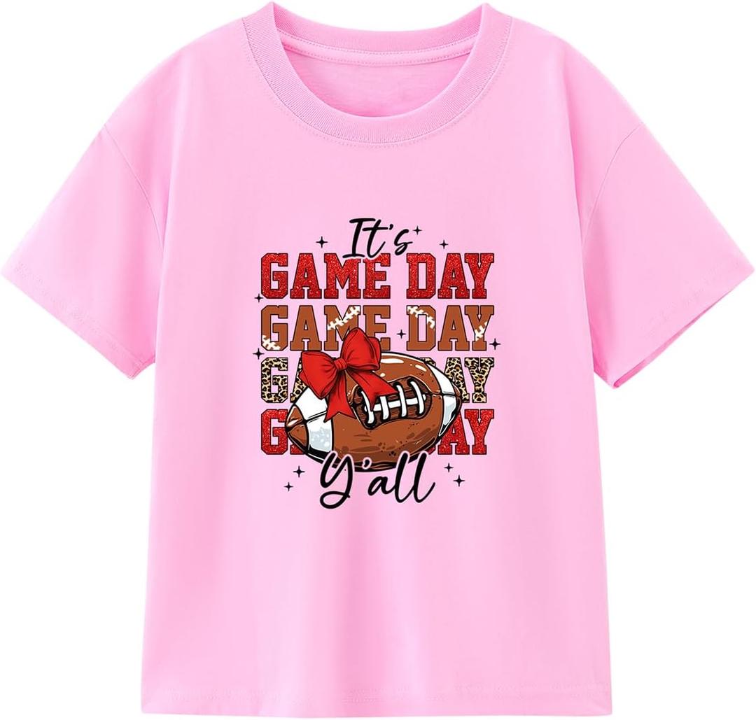 Toddler Football Shirt Boys Girls Game Day T-Shirt Kids Baseball Tee Cute Cotton Clothes Short Sleeve Tops 2T-8 Years (Pink)