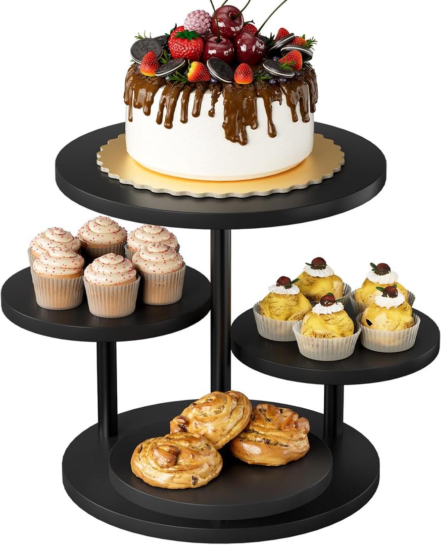 Cupcake Tower for 50 Cupcakes 4 Tier Wooden Dessert Display Stands 360Rotatable Cookie Display Stand with Tiered Trays Round Cake Stand for Parties Wedding Halloween Dessert Table, Black