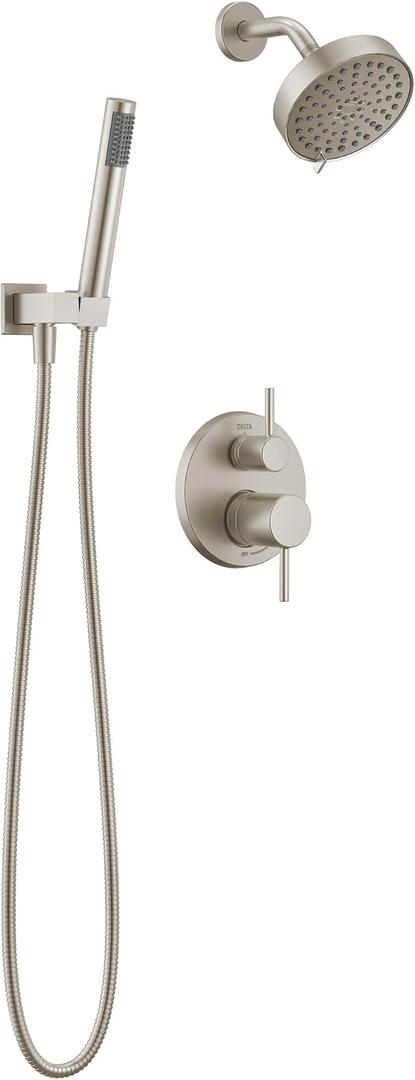 Delta Modern Round Shower System Faucet Set, Brushed Nickel 6-inch Shower Head and Handle Set, Valve Trim Kit, SpotShield Stainless T342704-SP (Valve Not Included)