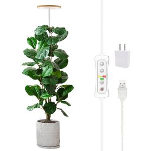 yadoker Plant Grow Light, LED Growing Light Full Spectrum for Indoor Plants,Height Adjustable, Automatic Timer, 5V Low Safe Voltage,Idea for Large Plant Light (1 Pack, Bamboo)