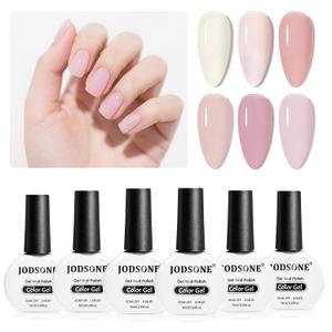JODSONE Rubber Base Builder Gel for Nails,6 Colors 10ml Rubber Base Gel Set,Base Color & Builder in One,for Nail Thickening,Strengthen,Ivory White Pearl Pink Smoky Purple