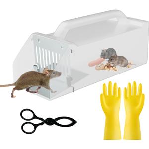12-inch Humane Mouse Trap Cage Indoor and Outdoor for Home, Mice Traps Live Rat Trap, Extended Chipmunk Squirrel Rodent Animal Rat Traps for Outside Motel, Sensitive Pedal Trigger(Transparent)