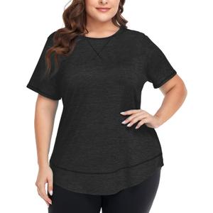 COOTRY Plus Size Workout Tops for Women Short Sleeve Loose fit Shirts Athletic Gym Yoga Clothing (5X, Black)
