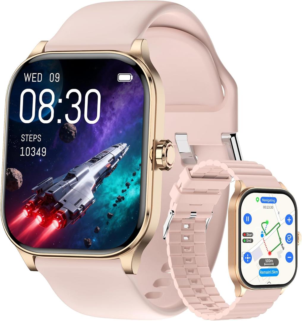 Smart Watch for Women Men, Smartwatches with Map and GPS, Heart Rate/SpO2/Sleep/Stress Monitor, 100+ Sports Fitness Watches, IP68 Waterproof Activity Tracker for Android/ iOS Phone (Pink, 1.96")
