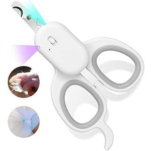 PAKEWAY Pet Nail Clipper with LED & -U-V Light, Cat Claw Trimmer with Ultra Bright LED Light for Nail Bloodline to Avoid Over Cutting, Sharp Angled Blade Grooming Tool for Dog Cat Rabbit Small Animals