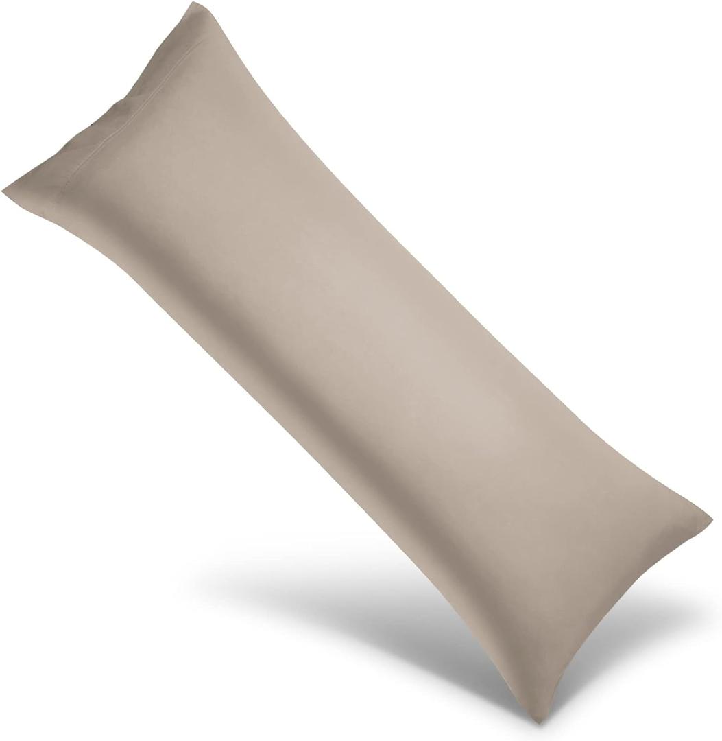 Body Cooling Pillowcase Long Pillow Case Breathable Cool Silky Soft Rayon Derived from Bamboo Fabric,Hair and Skin Friendly,Taupe,1 Pack,20x54IN (Body(20x54))