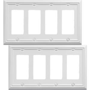 Quadruple Decorator Light Switch Cover Adler Metal Wall Plate, 2-Pack White 4 Gang Quadruple Rocker, for Receptacle Dimmer Switch GFCI Outlet, Switch Cover Decorative Wallplate, Durable