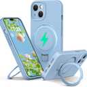 Liquid Silicone Case for iPhone 15 with Magnetic Ring Stand, Upgraded Camera Lens Protection, Mil-Grade Drop Shockproof, Anti-Scratch Microfiber Lining Silicone Case (Azure Blue)