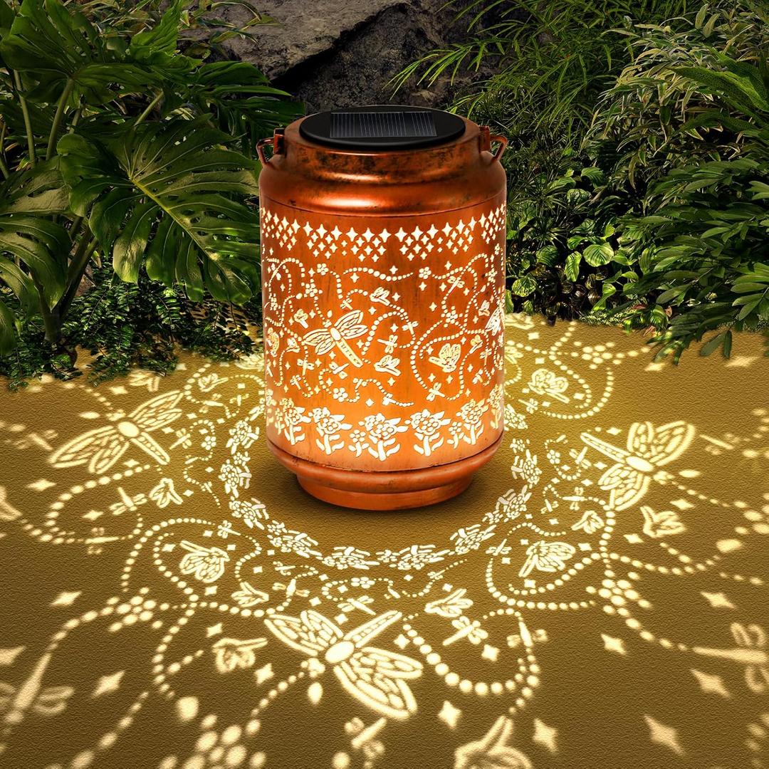 Solar Lanterns Outdoor Dragonfly Metal Waterproof Garden Decor Christmas Birthday Gifts for Women Mom Grandma Decorative LED Hanging Solar Lights Outside for Yard, Patio,Backyard,Landscape Bronze