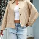 Cicy Bell Womens Cropped Jacket Lightweight Batwing Sleeve Trendy Casual Short Trench Coats Button Up Outerwear (Beige, M)