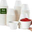 Vplus 300 Pack 4 OZ Disposable Souffle Cups, 100% Compostable Portion Cups, Made From Bagasse Fibe, Perfect For Dips, Food Sample, Jams, Honey, Sauces, Nuts
