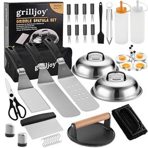 grilljoy Professional Griddle Accessories Kit Set with Smash Burger Press - Extra Thick Grill Spatula, Turner, Flipper - 38PCS Flat Top Grill Tools Kit for Outdoor Barbecue Teppanyaki Camping Cooking