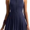 Sexyasasii Tennis Dress with Shorts and Bra Sleeveless Contrast Polo Half Zip Pleated Athletic Workout Golf Dresses (Medium, Navy Blue)
