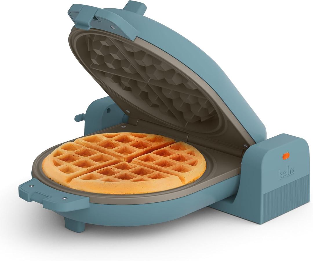 Bella FlipnStore Waffle Maker, EverGood™ Ceramic Nonstick Coating, Fitsanywhere™ Kitchenware, Power Indicator Light & Touch Handle, 7” Wide & 1" Deep Plates, 1000 Watt, Surf