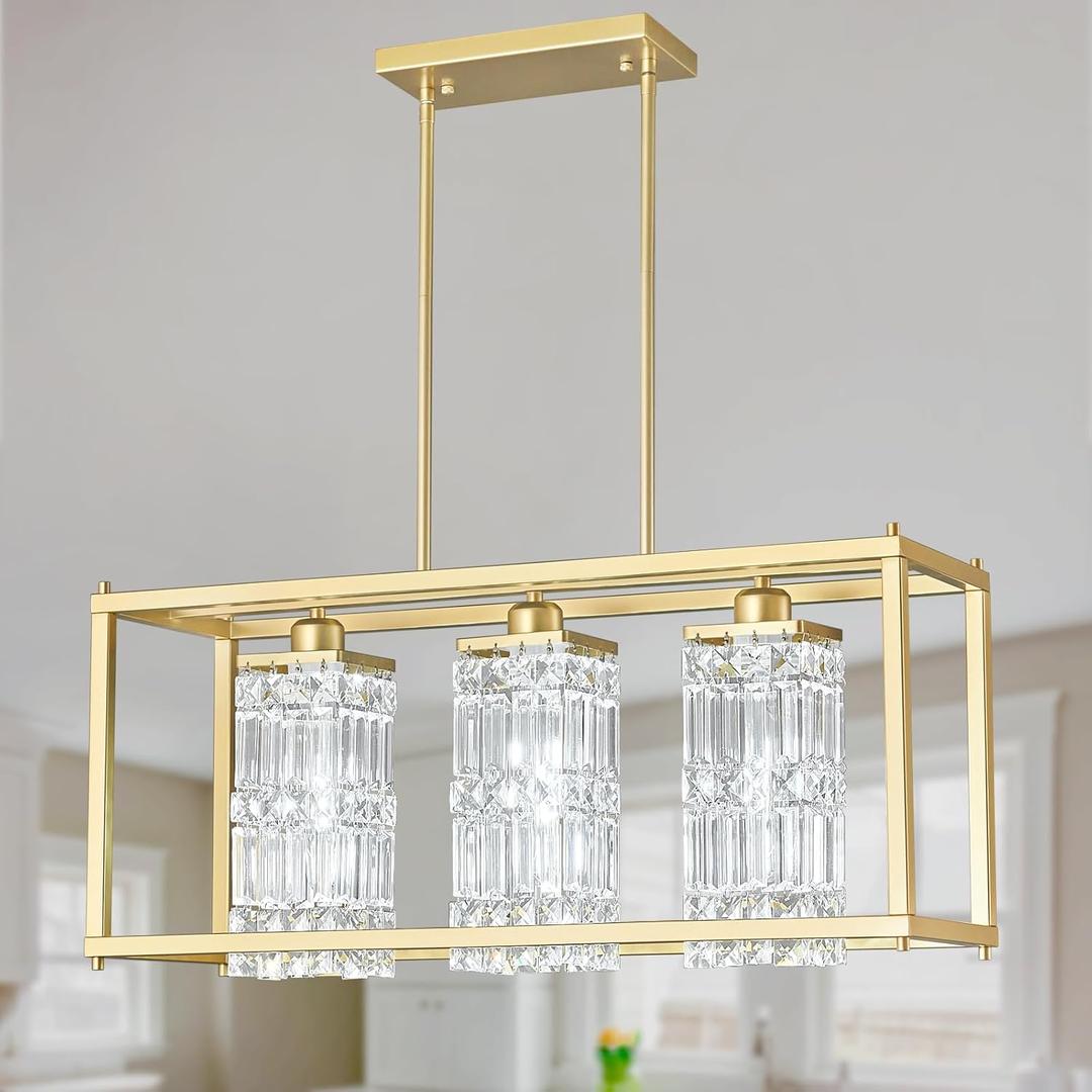 Modern Crystal Chandeliers Dining Room Chandelier 27.56in Gold Pendant Light fixtures for Dining Room Kitchen Island Living Room (70C)