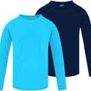 2 Pack Boys Rash Guard Swim Shirt Long Sleeve UPF+ 50 Sun Swimwear for Toddler Kids Rashguard Water Swimming Shirts (7-8 Years, Blue & Navy Blue)