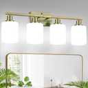 4-Light Bathroom Light Fixtures, Aged Brass Vanity Light with Milky White Shades, Bathroom Lighting Fixtures Over Mirror, Modern Bathroom Wall Lamp for Mirror Living Room Cabinet Bedroom