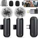 PQRQP Wireless Mini Microphone for iPhone/iPad/Android: 2 Pack Lavalier Microphone for Video Recording, High-Fidelity Audio iPhone Mic with USB-C for Content Creators(Graphite Black)