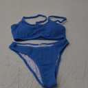 Fanuerg Women's Ribbed Bikini Sets Scoop Neck Cheeky Swimsuit Textured Two Piece Bathing Suit (Dark Blue) XS