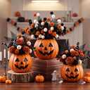 3 Pack Halloween Pumpkin Vases, 1 Large & 2 Small Fall Table Centerpieces, L5.5×4.3×3.1，s4.7×3.5×2.4