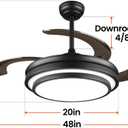 48 Inch Retractable Ceiling Fan with Lights and Remote,Black Fandelier Ceiling Fan with APP Control 6 Speed Dimmable LED Ceiling Fans Silent Reversible Motor for Bedroom Kitchen Living Room