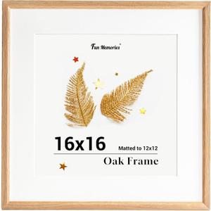 Fun Memories 16x16 Oak Picture Frame, 16x16 Matted Frame For 12x12 Picture, Square Wood Frame for Vertical and Horizontal Display on Wall and Table (Beige, 1 Pack)