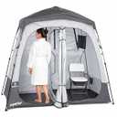 Porayhut Portable Camping Shower Tent Deluxe Changing Room Easy Set Up Privacy Shelter, Large Toilet Tent 2 Rooms with Floor Drain Design for Beach, Camping, Hiking with Stakes and Ropes for Stability