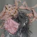 Shihanee Pink Christmas Bows Decor Set 1 Large Satin Christmas Tree Topper 24 Vintage Velvet Ribbon Bows with 3000 Strands Silver Tinsel Icicles Elegant Xmas Ornament for Holiday Wreath Gift Wrapping