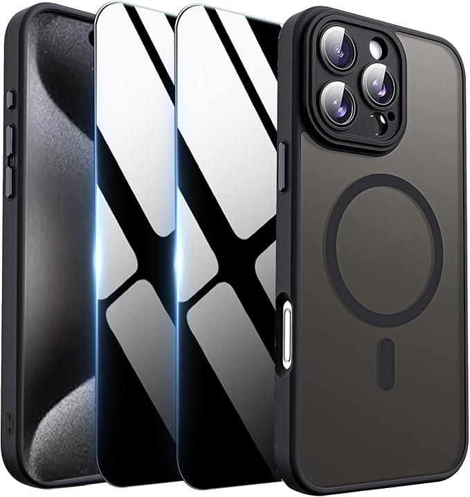 Deekeewe Magnetic Case for iPhone 15 Pro Max with Privacy Screen Protector & Camera Cover [Compatible with MagSafe],Soft Shockproof Phone Case Protective Bumper Cover for iPhone 15 ProMax,Black