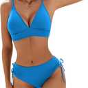 AI'MAGE Bikini Set for Women Triangle Floral Print Bikini Set Two Piece Swimsuit V Neck Bathing Suits (X-Large, Blue)