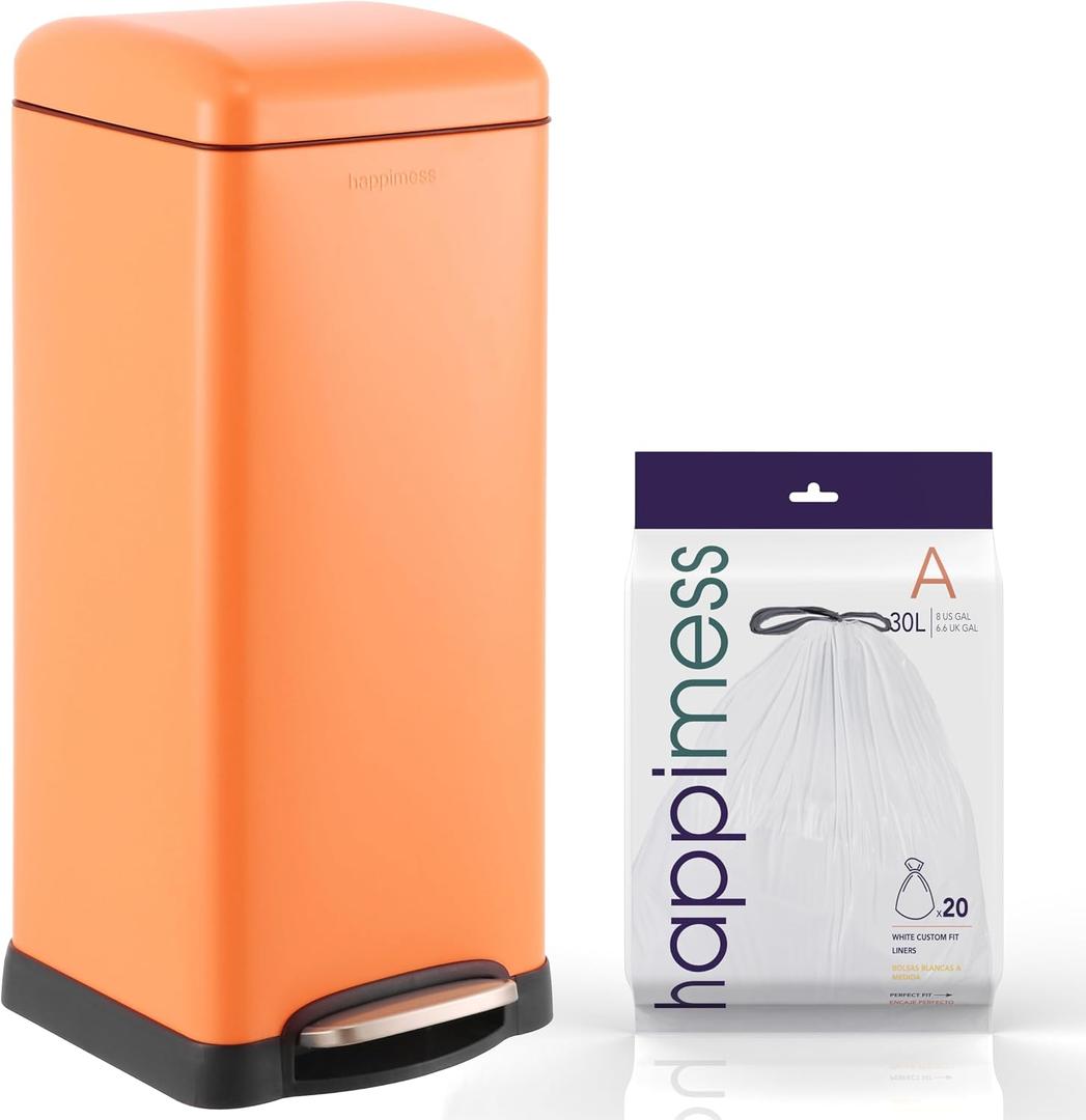 happimess HPM1007G Betty Retro 8-Gallon Step-Open Trash Can, Fingerprint Resistant, Modern, Minimalistic for Home, Kitchen, Laundry Room, Office, Bedroom, Bathroom, Carrot Cake