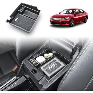 HGWEI Center Console Organizer Compatible with Honda Accord Sedan 2013-2017 Middle Armrest Storage Insert with Charging Access, Accord Interior Accessories Secondary Tray for Daily Essentials