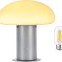 Mushroom Lamp, Retro Table Lamp with Touch Control Switch, 3 Way Dimmable Nightstand Lamp for Bedroom and Living Room, 6W LED Bulb Included (Silver)