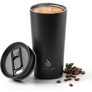 Ideus 17 oz Travel Coffee Mug, Double Wall Vacuum Stainless Steel Insulated Coffee Tumbler With Lid, Splash-Proof & Cup Holder Friendly, Keeps Drinks Hot/Cold, Dishwasher Safe, Black