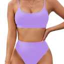 Pink Queen Plus Size High Waisted Bikini Set for Women Two Piece Cheeky High Cut Swimsuit Bathing Suit White M (01 - Light Purple)