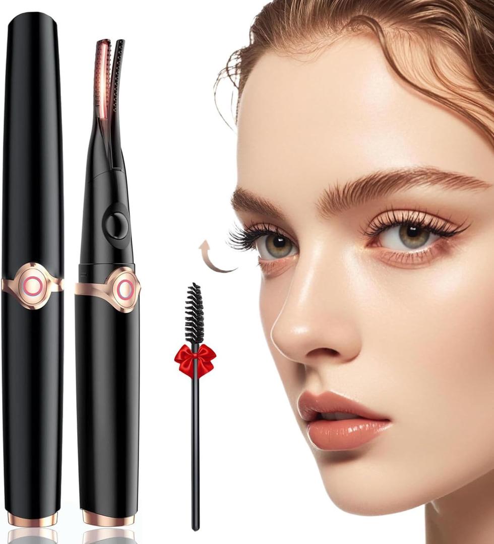 Heated Eyelash Curler - 2-in-1 Clip-Type Design, 3 Temperature Modes, USB Rechargeable Electric Eyelash Curler, Natural Curling 24H Long-Lasting Curl, Gift for Women & Girls, Shiny Black B