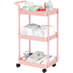 Diaper Caddy - Plastic Diaper Organizer for Nursery Essentials, Baby Organizers and Storage, Movable Cart for Changing Table & Crib, Baby Registry Search, Pink