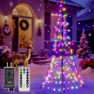 Christmas Tree Lights with 202 LEDs, 6 FT Remote Control Christmas Lights with 8 Lighting Modes, IP67 Waterproof Outdoor Decorations for Outside Indoor Yard Porch (Multicolor)