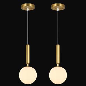 FDPBY Modern Hanging Light Fixture Pendant Lighting for Kitchen Island Mid Century Gold Pendant Lights with Globe Milky White Glass Pendant Light for Bedroom Bathroom Entryway (2 Pack)