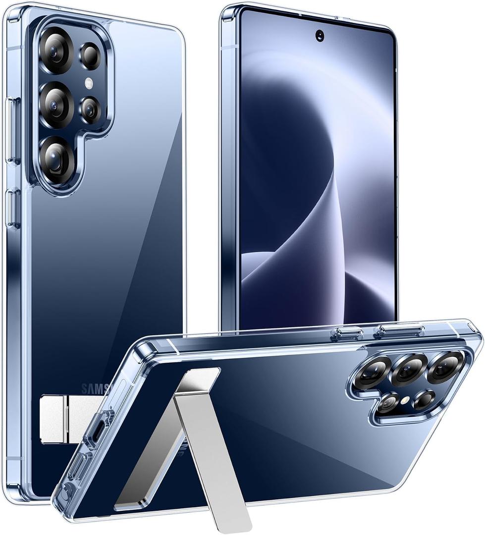 Designed for Samsung Galaxy S25 Ultra Case,[Built in Hidden Kickstand][Military Grade Drop Protection] [Never Yellowing] Slim Thin Phone Case for Galaxy S25 Ultra Case 6.9"- Crystal Clear