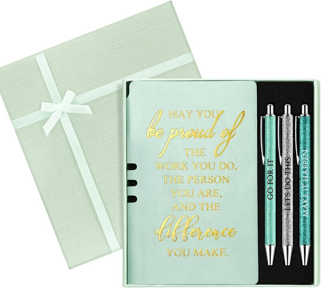 5 Pcs Employee Appreciation Gift Leather Journal Notebook 3 Ballpoint Pens with Box Graduation Thank You Gift for Nurse Coworker Teacher Social Worker Employee Volunteer(Green)