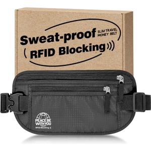 Hidden Money Belt for Travel, RFID Blocking, Sweat-Proof, Heavy-Duty Buckle, 3rd Gen Waist Wallet Anti Theft to Protect Cash, Credit Cards and Documents Under-Clothes for Men & Women, Black