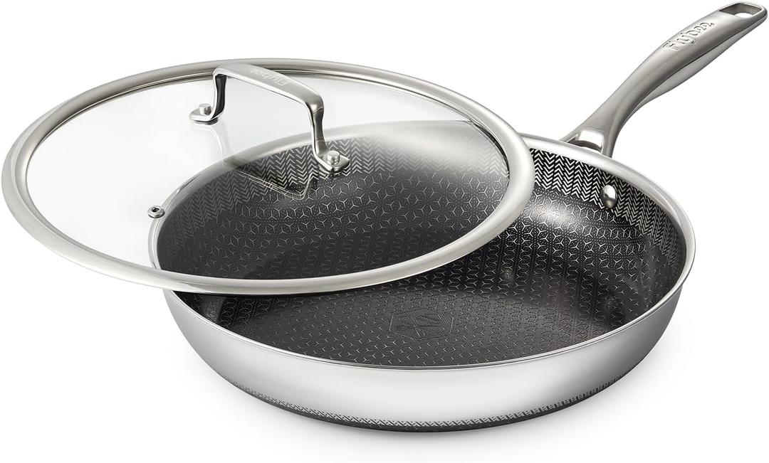 12 Inch Hybrid Nonstick Frying Pan with Lid, Tri-Ply Stainless Steel