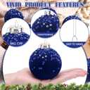 Sosation 12 Pcs 3.14" Glitter Royal Blue Sequin Large Glass Velvet Christmas Ball Ornaments Glass Flocked Christmas Tree Ball Ornaments Xmas Balls Set for Holiday Wedding Xmas Tree Decor